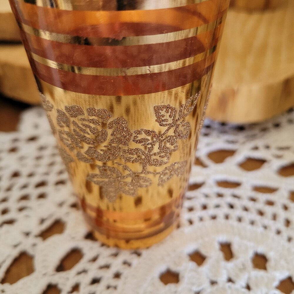 12 Vintage Drinking Glasses from Korea - Orange, Turquoise & Gold Roses - Picture 4 of 15